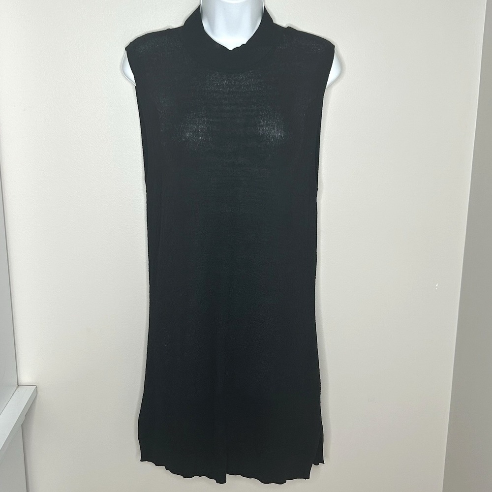 Ronen Chen Black Mock Neck Sleeveless Knit Tunic Top Sheer Layering Size 6 US